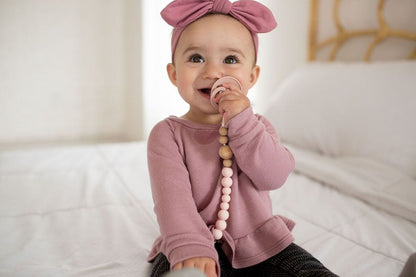 Loulou Lollipop Color Block Silicone & Wood Pacifier Clip - Pink Quartz - CBLOCPQ