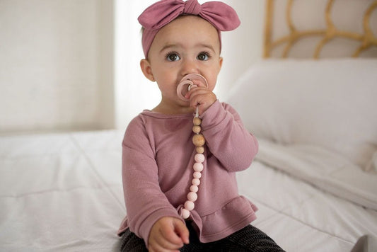Loulou Lollipop Color Block Silicone & Wood Pacifier Clip - Pink Quartz - CBLOCPQ