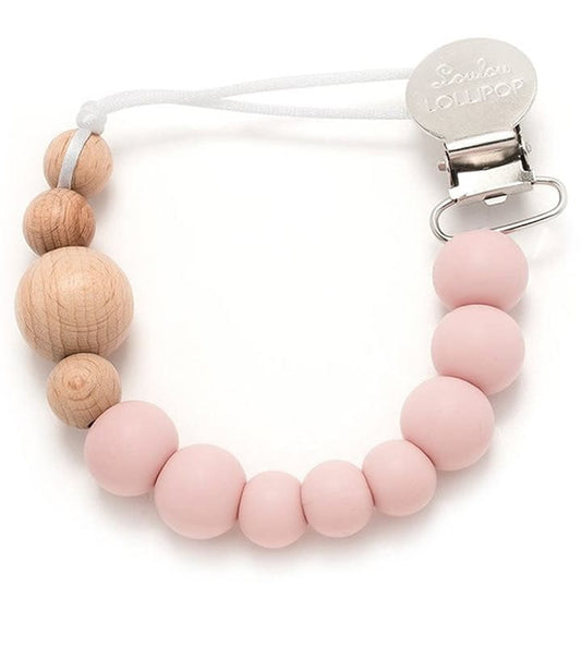 Loulou Lollipop Color Block Silicone & Wood Pacifier Clip - Pink Quartz - CBLOCPQ