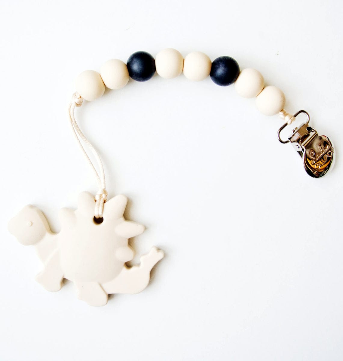 Loulou Lollipop Dinosaur Silicone Teether with Holder - Cream - DINO-TEE-CREAM