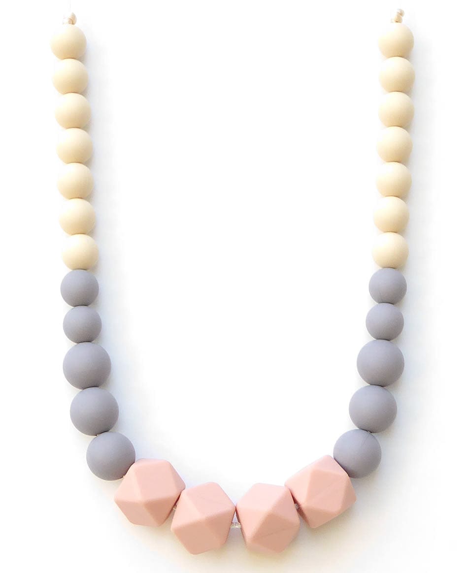 Loulou Lollipop Geo Statement Silicone Teething Necklace - Peach Gray - GEOSTAT-PEACHGRAY