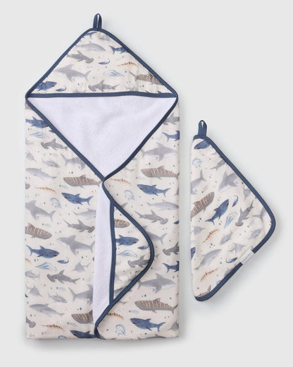 Loulou Lollipop Hooded Towel Set - Smiley Sharks