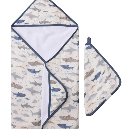 Loulou Lollipop Hooded Towel Set - Smiley Sharks