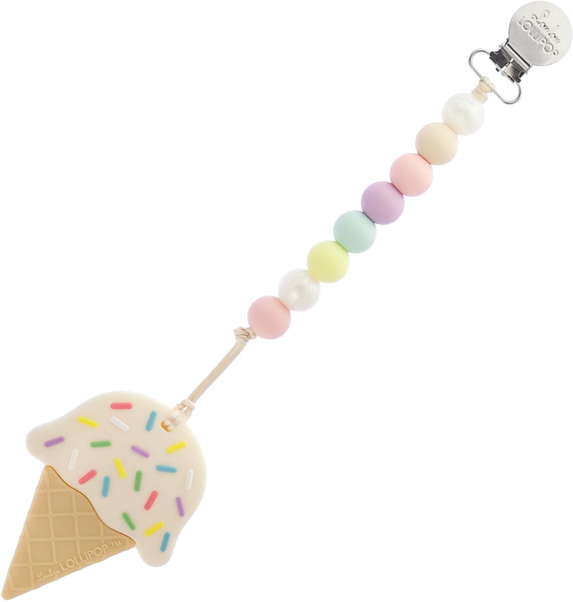 Loulou Lollipop Ice Cream Cone Silicone Teether with Holder - Cotton Candy - TEETHER-ICECREAM