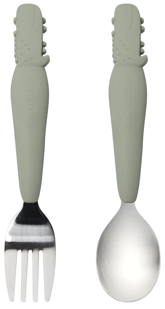 Loulou Lollipop Kids Spoon and Fork Set - Born To Be Wild - Alligator - TSET-001-SAG
