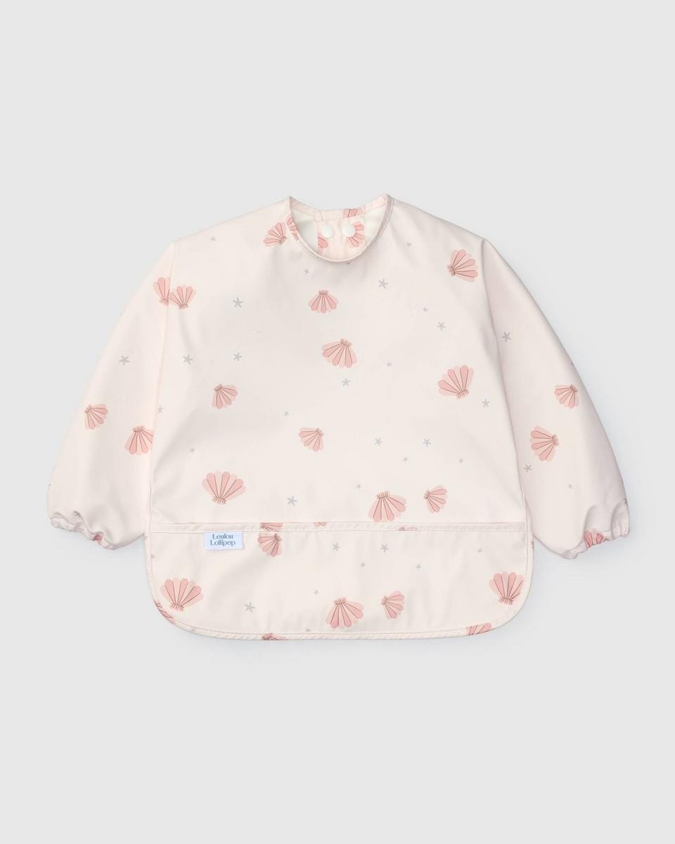 Loulou Lollipop Long Sleeve Bib - Pink Seashells