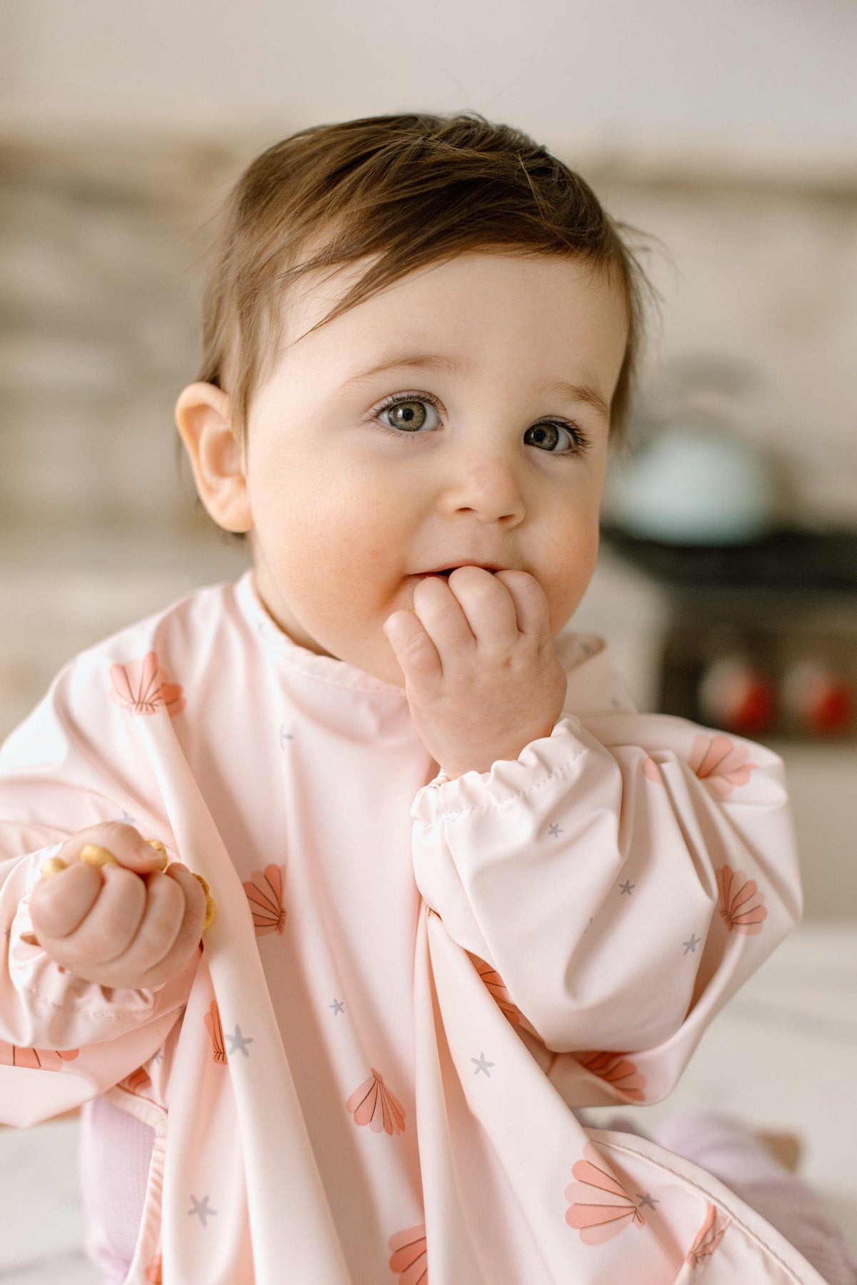 Loulou Lollipop Long Sleeve Bib - Pink Seashells - Image 4