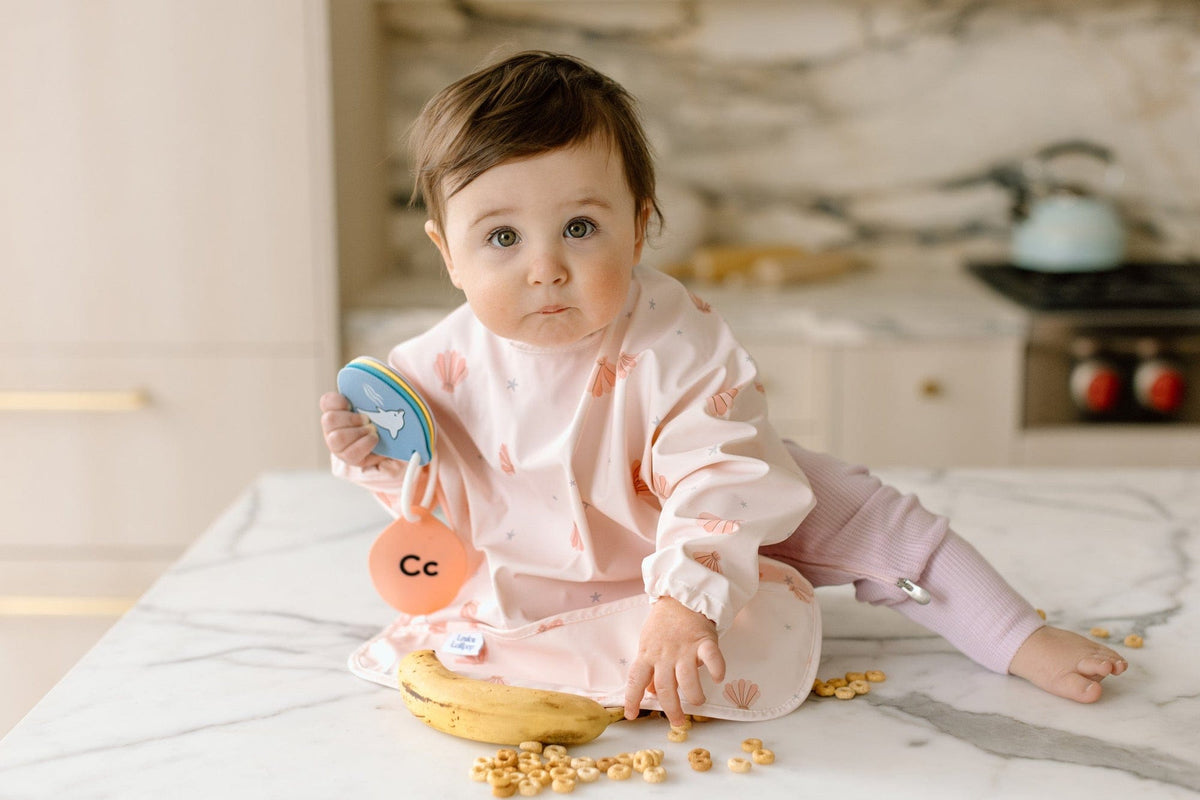 Loulou Lollipop Long Sleeve Bib - Pink Seashells - Image 3
