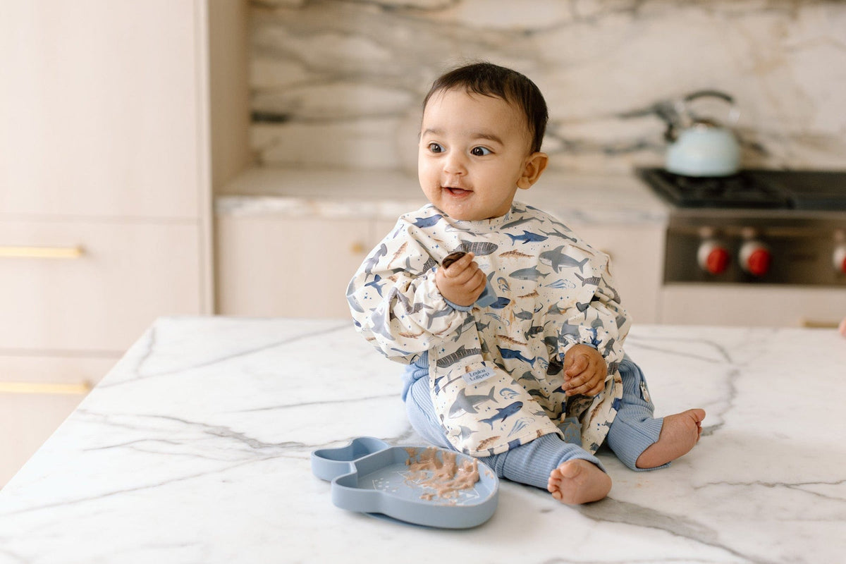 Loulou Lollipop Long Sleeve Bib - Smiley Sharks - Image 4
