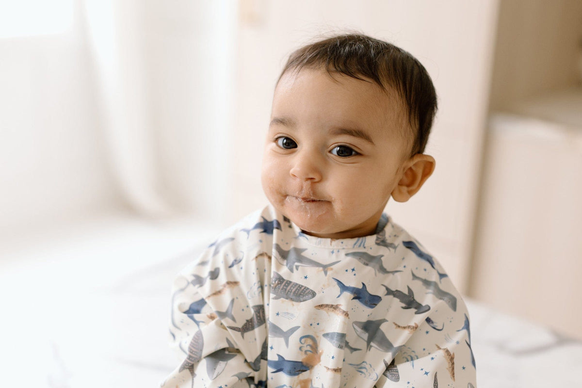 Loulou Lollipop Long Sleeve Bib - Smiley Sharks - Image 3