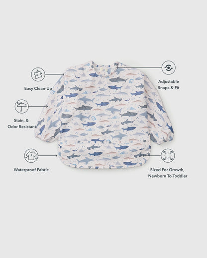 Loulou Lollipop Long Sleeve Bib - Smiley Sharks - Image 6