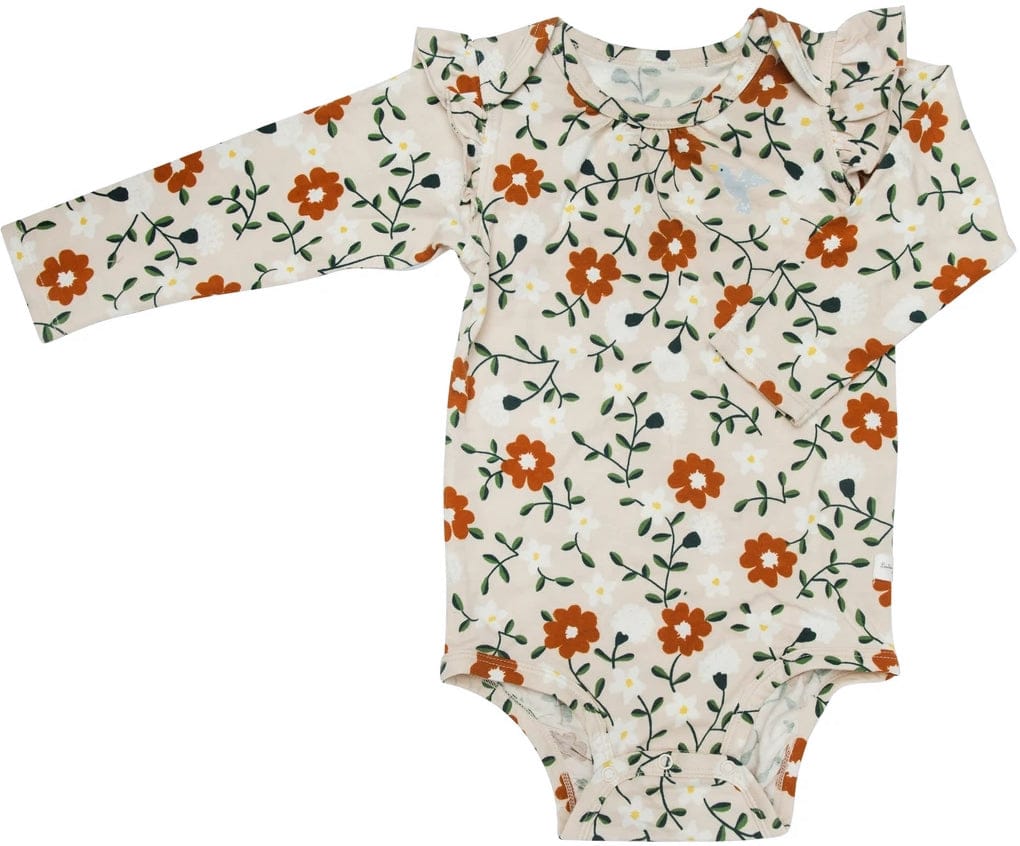 Loulou Lollipop Long Sleeve Bodysuit in TENCEL - Flower Vine (0-3 M) - BA3001FB-FVN-1