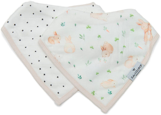 Loulou Lollipop Luxe Muslin Bandana Bib Set - Bunny Meadow - BIBBUNN