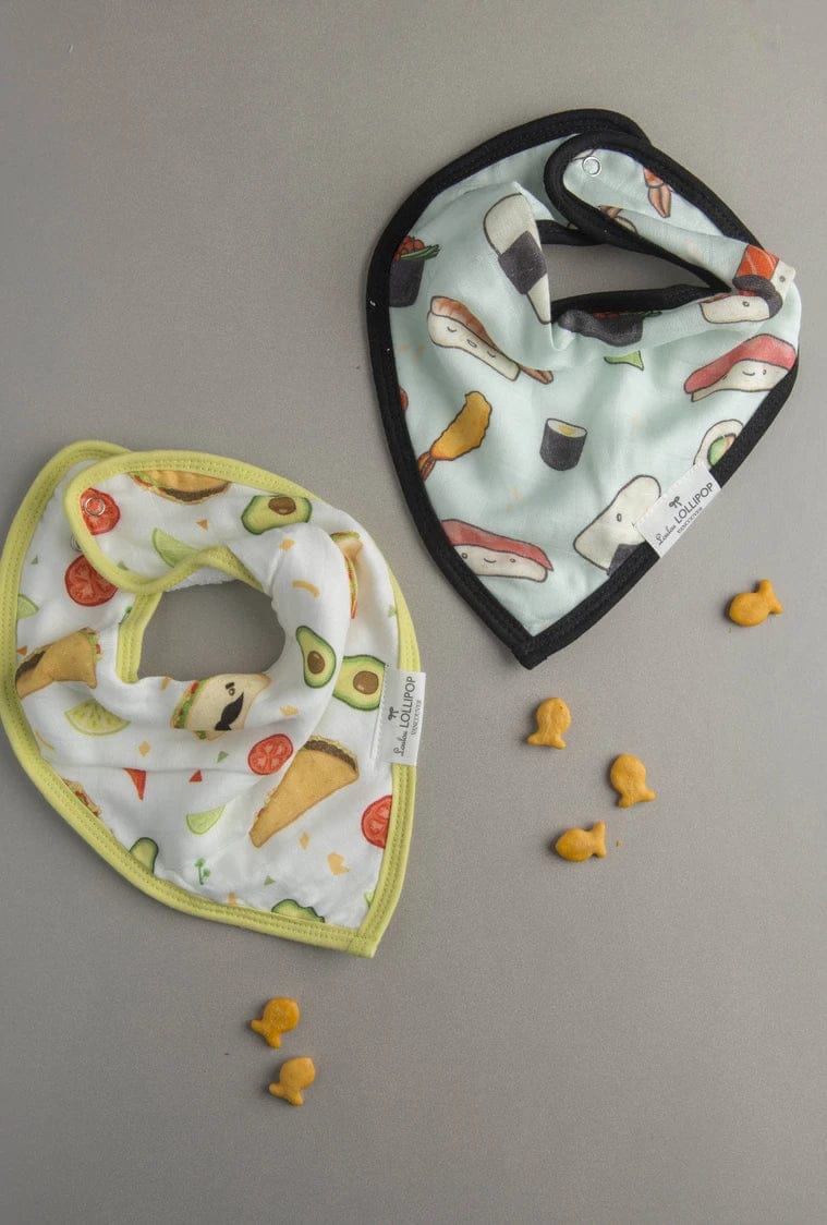 Loulou Lollipop Luxe Muslin Bandana Bib Set - Sushi/Taco - BIBKWONE