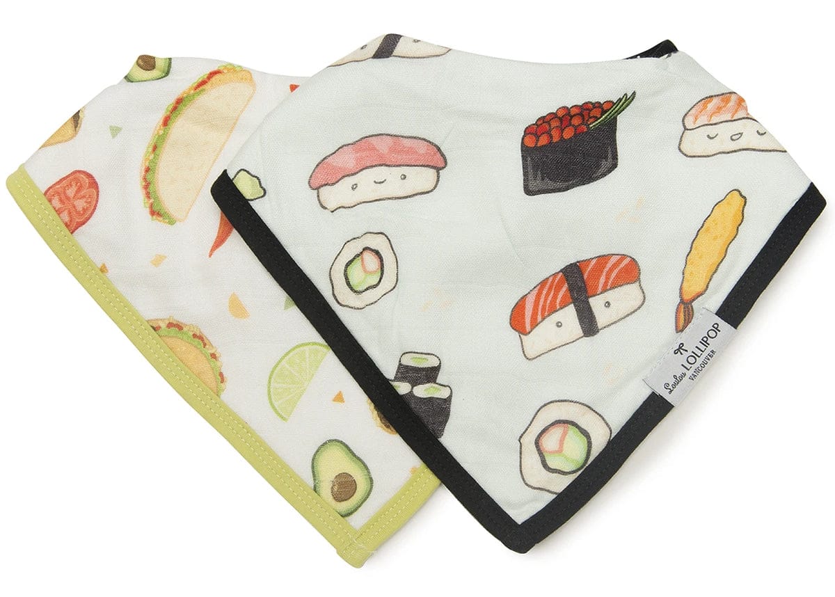 Loulou Lollipop Luxe Muslin Bandana Bib Set - Sushi/Taco - BIBKWONE