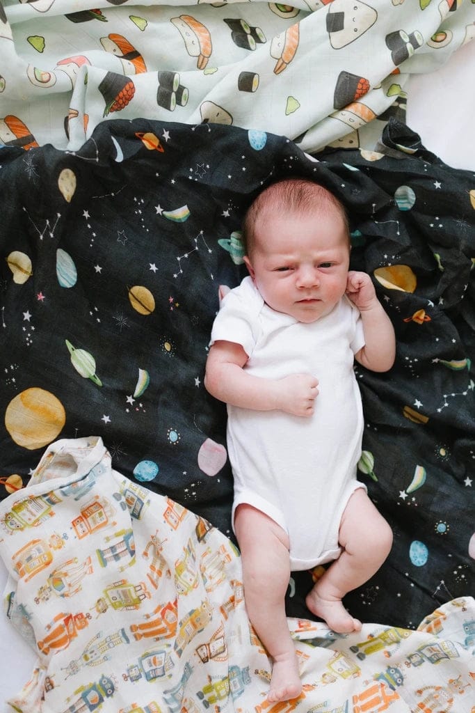 Loulou Lollipop Luxe Muslin Swaddle - Planets - SWPLANET