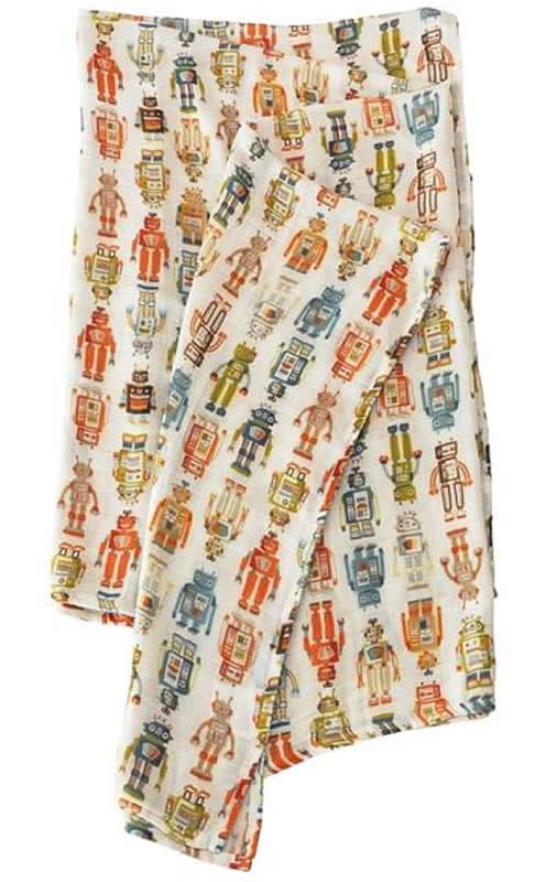Loulou Lollipop Luxe Muslin Swaddle - Vintage Robot - SWROBOT