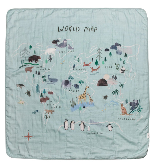 Loulou Lollipop Muslin Quilt - World Map - QTWMP