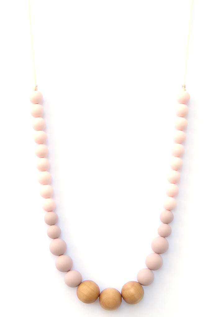 Loulou Lollipop Naturalist Wood + Silicone Teething Necklace - Pink Rose - NATUL-PINKROSE