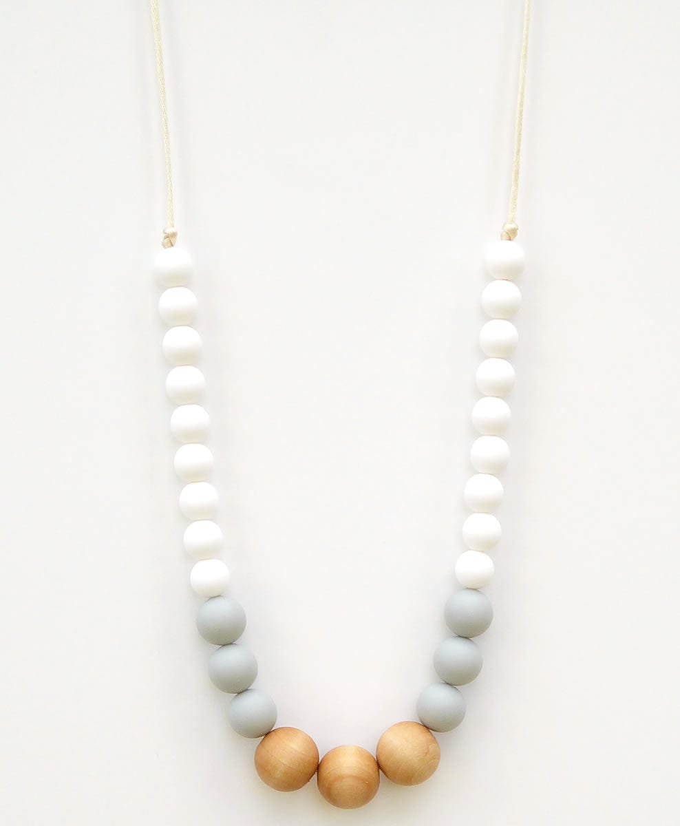 Loulou Lollipop Naturalist Wood + Silicone Teething Necklace - White Gray - NATUL-WHITEGRAY