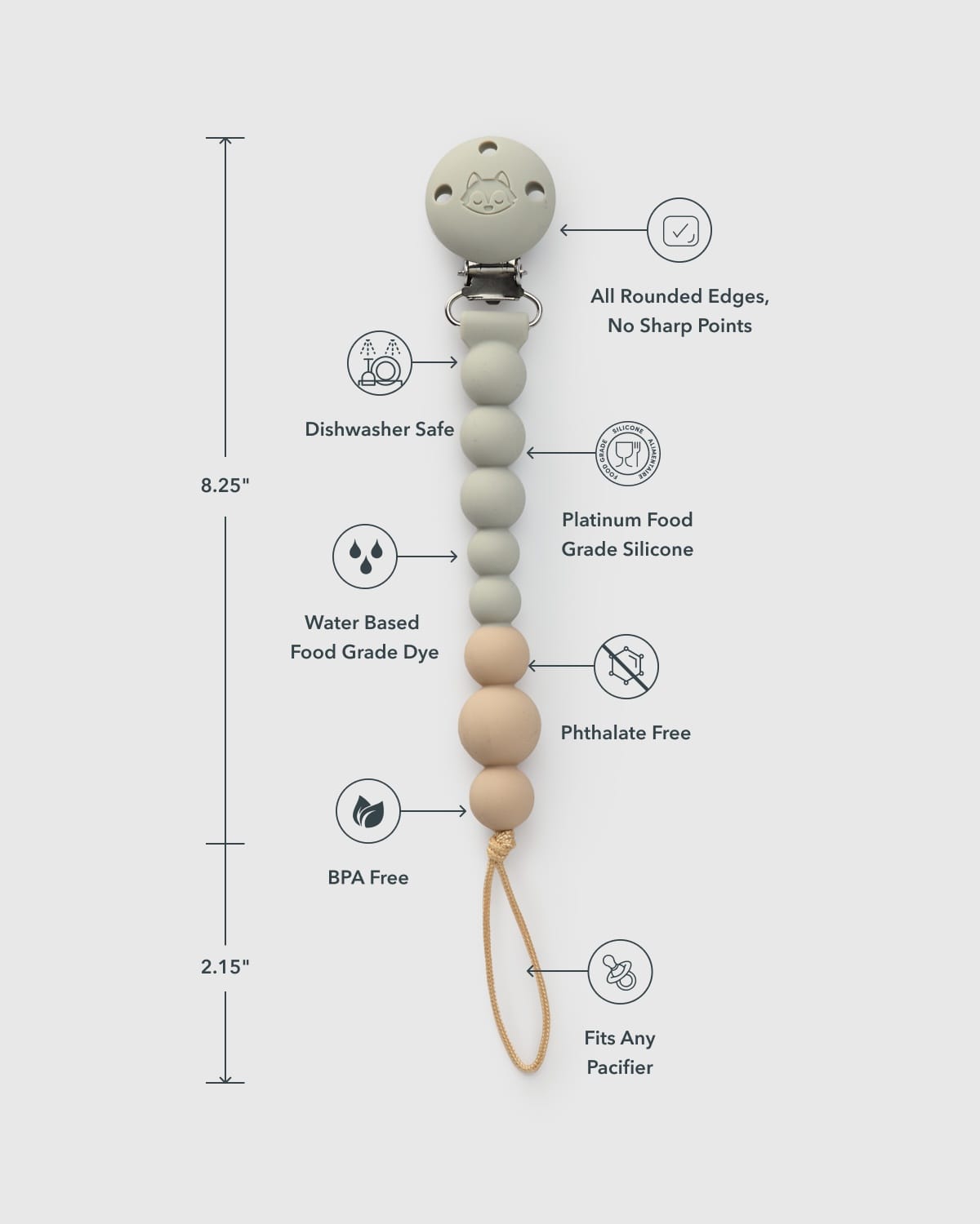 Loulou Lollipop OneC™ Silicone Pacifier Clip - Grey - Image 3