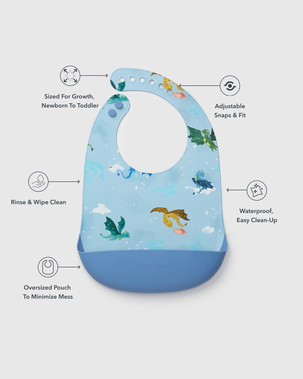 Loulou Lollipop Silicone Bib Printed - Magical Dragons - Image 5