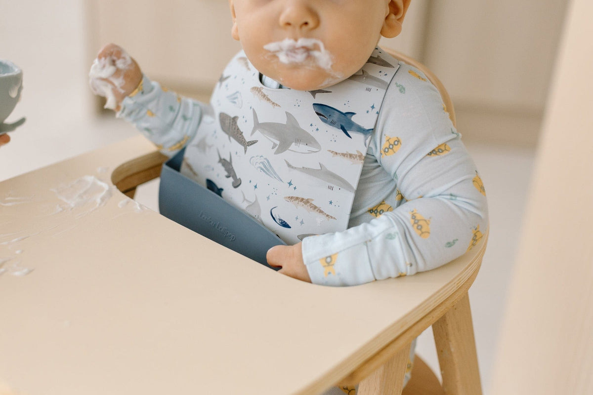 Loulou Lollipop Silicone Bib Printed - Smiley Sharks - Image 2