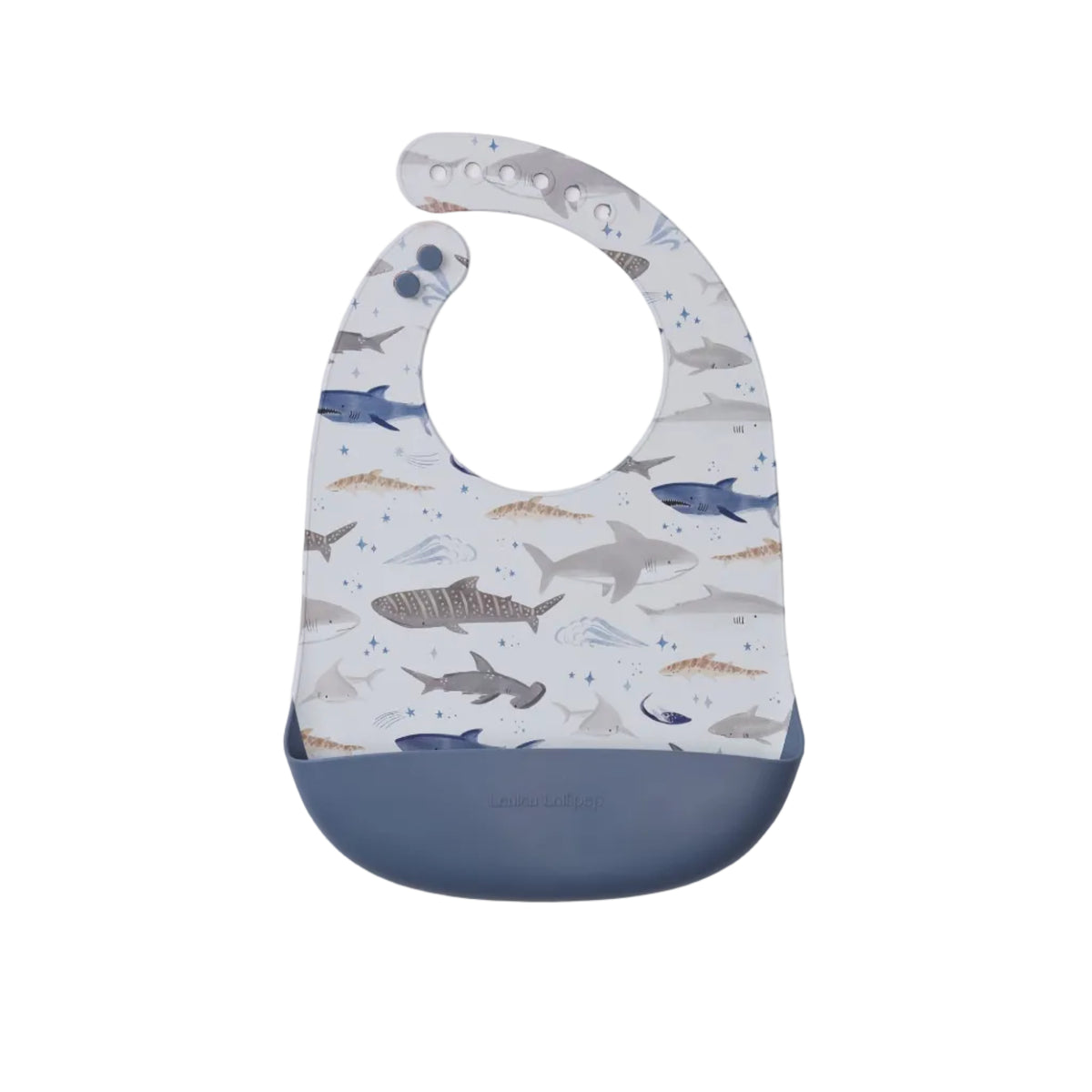 Loulou Lollipop Silicone Bib Printed - Smiley Sharks