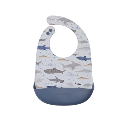 Loulou Lollipop Silicone Bib Printed - Smiley Sharks