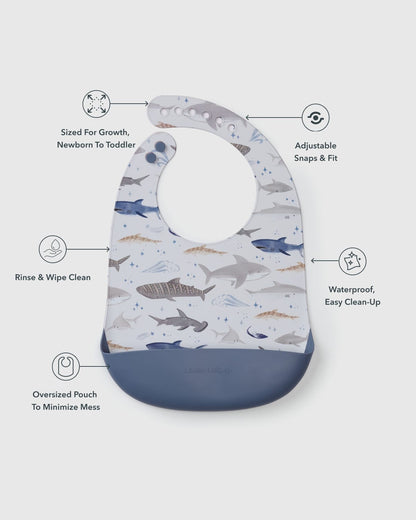 Loulou Lollipop Silicone Bib Printed - Smiley Sharks - Image 4