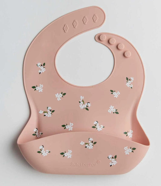 Loulou Lollipop Silicone Bib - White Flower - SILBIBWHFL