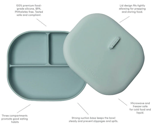 Loulou Lollipop Silicone Divided Plate with Lid - Born To Be Wild - Sage - DPL-SAG