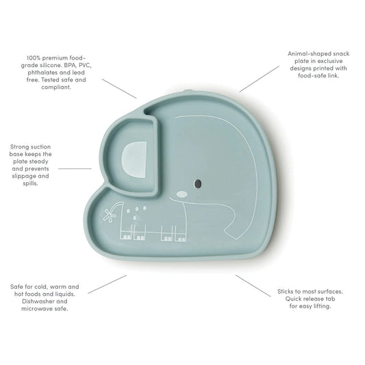 Loulou Lollipop Silicone Snack Plate - Born to be Wild - Elephant - SPL-003-BLU