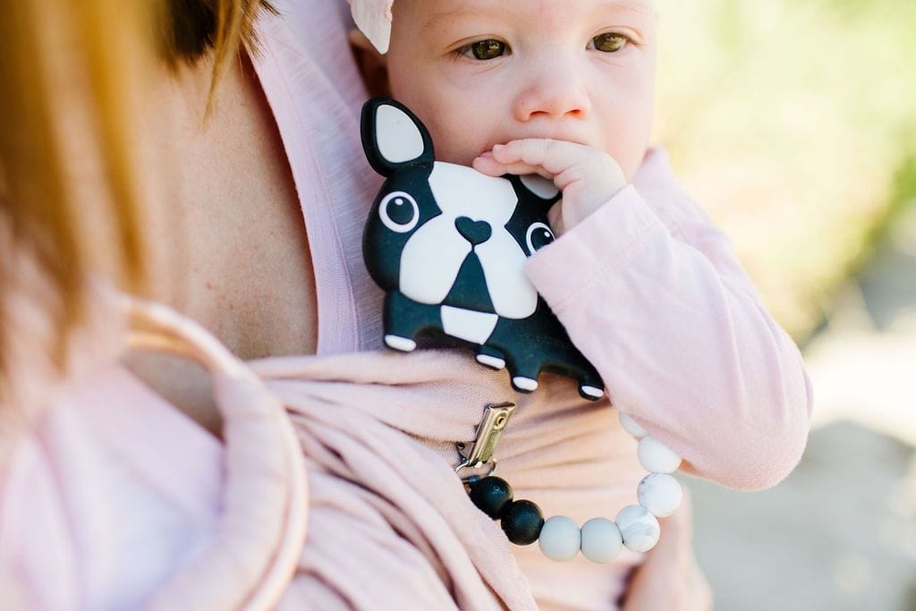 Loulou Lollipop Silicone Teether with Clip - Boston Terrier/Black - DOGBLKSET