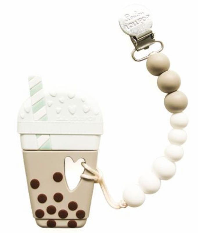 Loulou Lollipop Silicone Teether with Clip - Bubble Milk Tea - Taupe/Brown - NBBTMILK