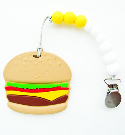 Loulou Lollipop Silicone Teether with Clip - Burger - BURGER