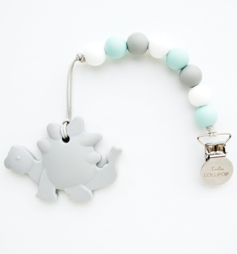 Loulou Lollipop Silicone Teether with Clip - Dino Grey