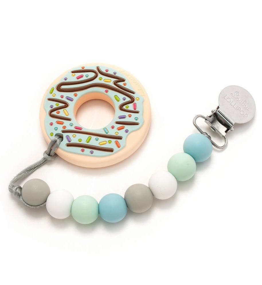 Loulou Lollipop Silicone Teether with Clip - Donut/Mint - MTNUTBM