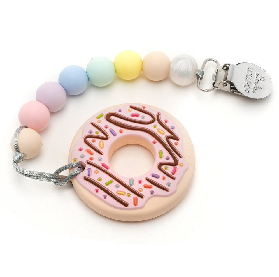 Loulou Lollipop Silicone Teether with Clip - Donut/Pink - PKNUTCC