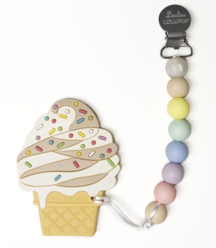 Loulou Lollipop Silicone Teether with Clip - Ice Cream/Chocolate Swirl - ICECHOCOCC