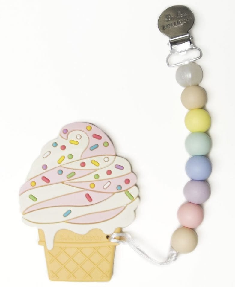 Loulou Lollipop Silicone Teether with Clip - Ice Cream/Strawberry - ICESTRAWCC