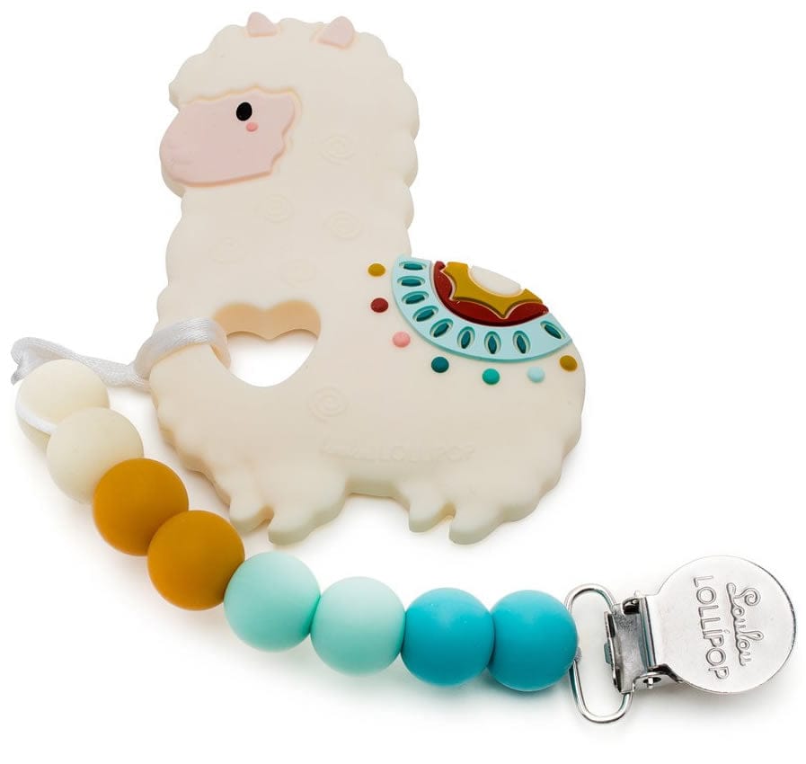 Loulou Lollipop Silicone Teether with Clip - Llama - LLAMASET