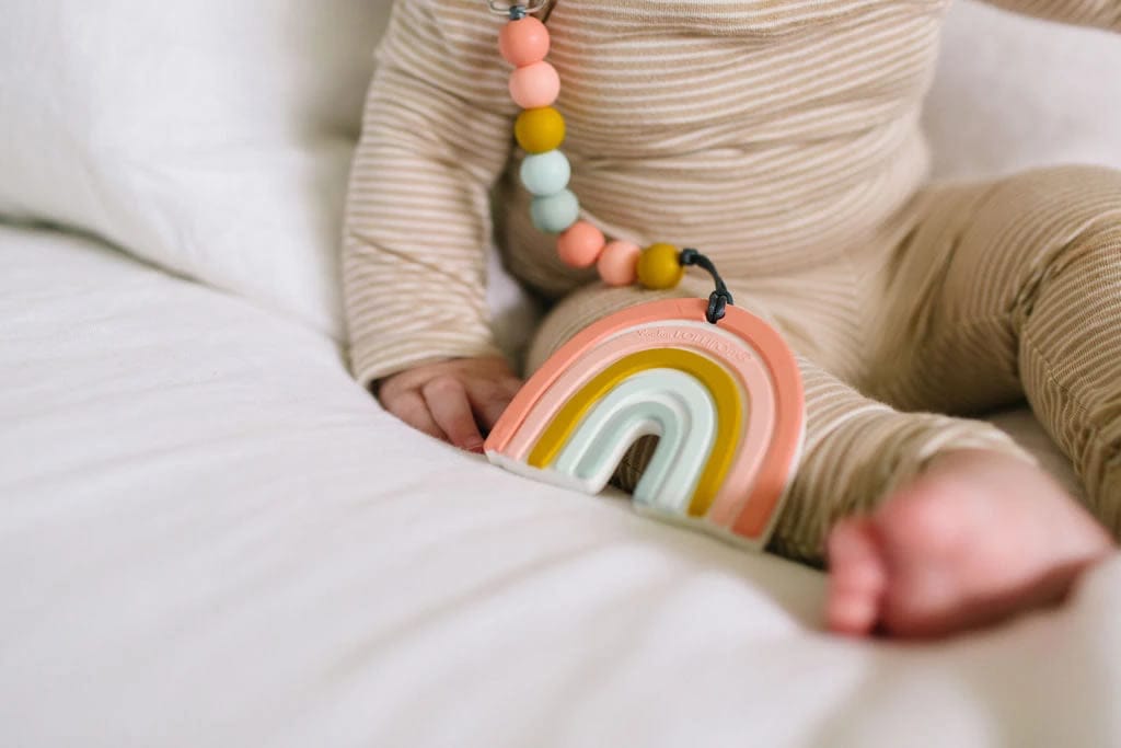 Loulou Lollipop Silicone Teether with Clip - Pastel Rainbow - RBPSTLSET