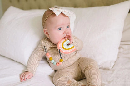 Loulou Lollipop Silicone Teether with Clip - Pastel Rainbow - RBPSTLSET