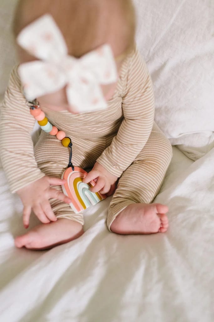 Loulou Lollipop Silicone Teether with Clip - Pastel Rainbow - RBPSTLSET