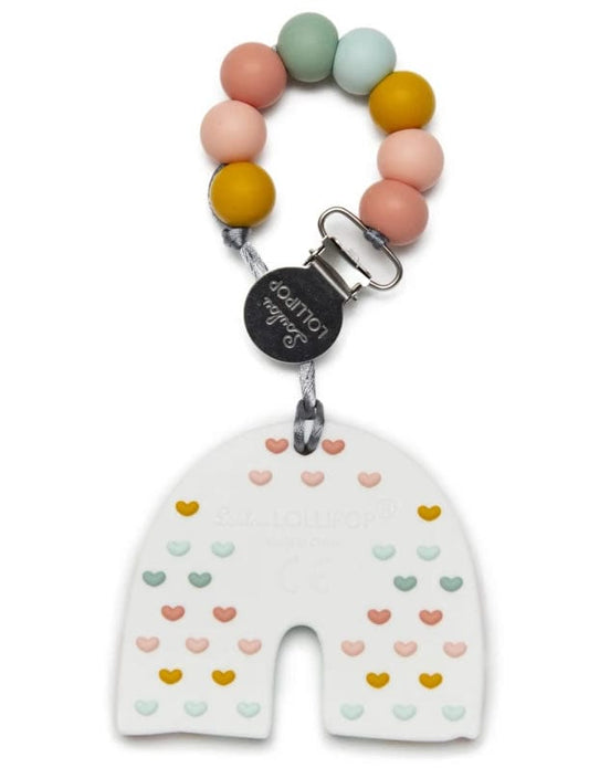 Loulou Lollipop Silicone Teether with Clip - Pastel Rainbow - RBPSTLSET