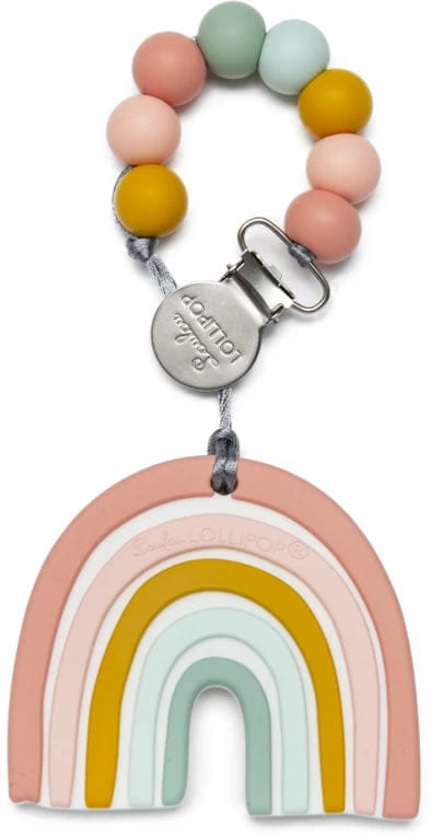 Loulou Lollipop Silicone Teether with Clip - Pastel Rainbow - RBPSTLSET