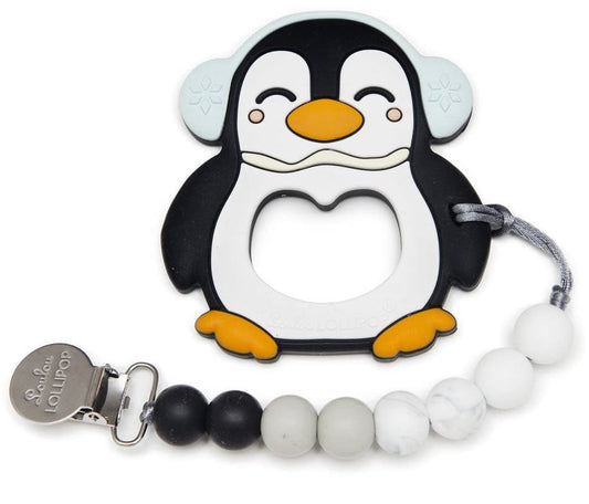 Loulou Lollipop Silicone Teether with Clip - Peguin/Black - PENBLKSET