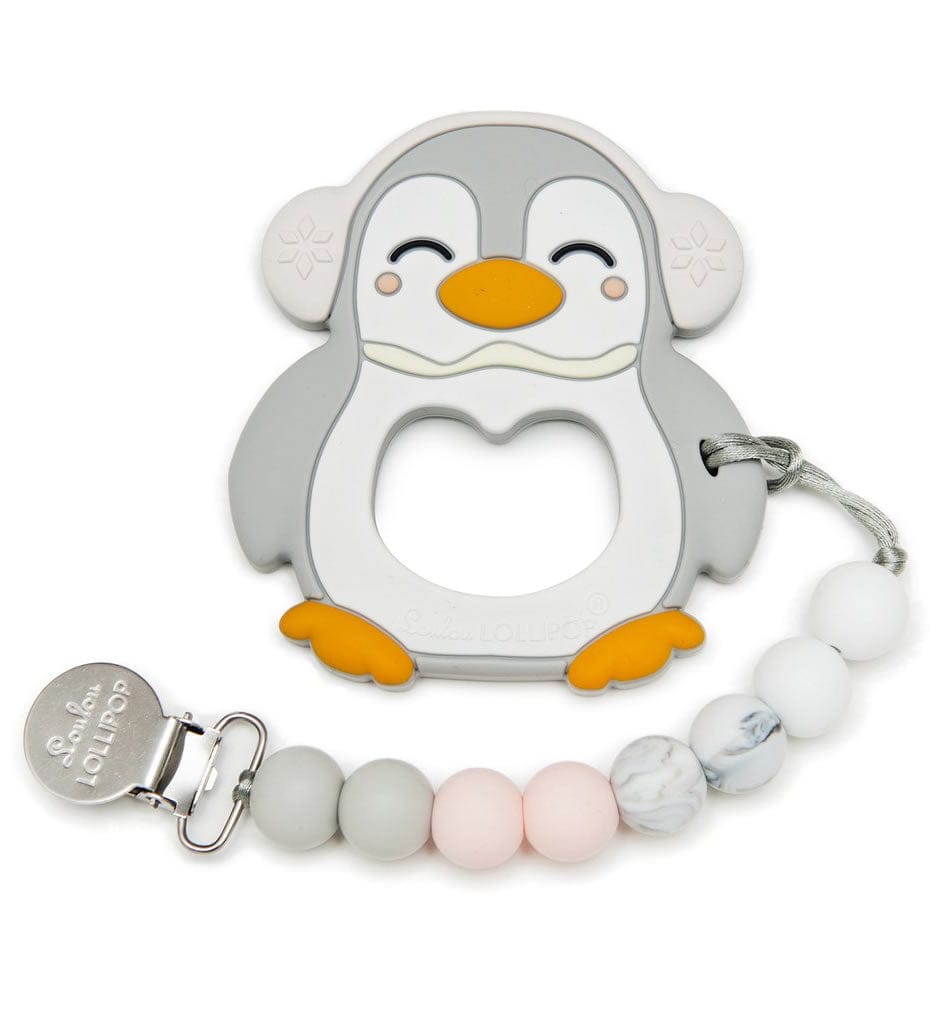 Loulou Lollipop Silicone Teether with Clip - Penguin - PENGRYSET