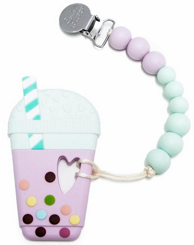 Loulou Lollipop Silicone Teether with Clip - Taro Milk Tea - Lilac/Mint - BBTLM